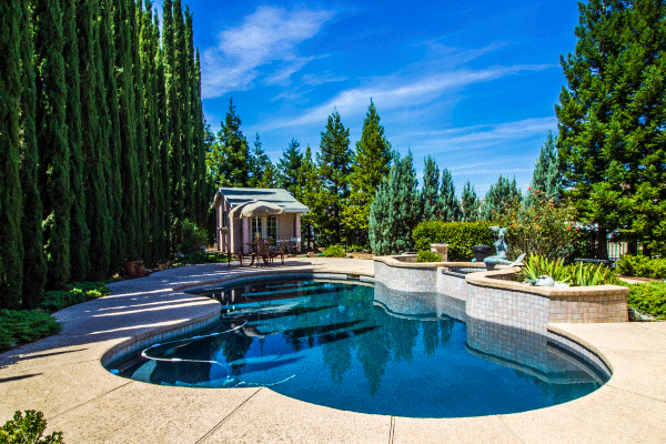 Custom pool with landscaping features.